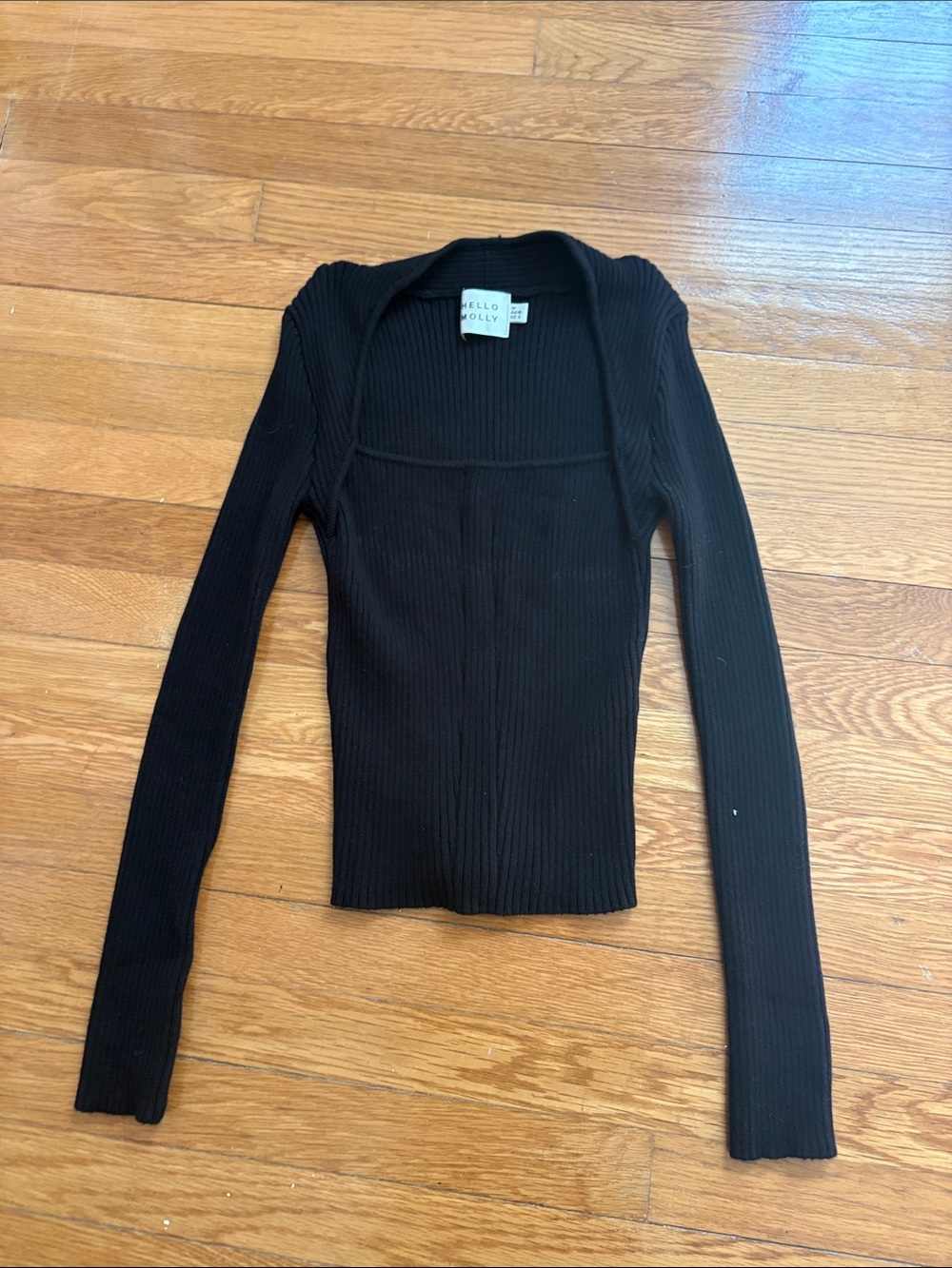 Hello Molly Black Ribbed Square Neck Top